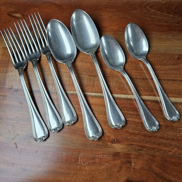 7 Priscilla 1900 International Silverplate 1847 Rogers Bros set soup spoon fork - Picture 1 of 16